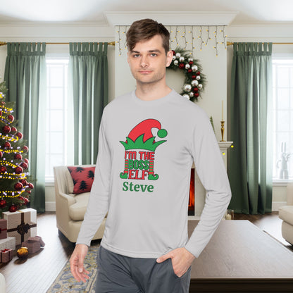 I'm The Boss Elf Personalized Adult Long Sleeve Tee
