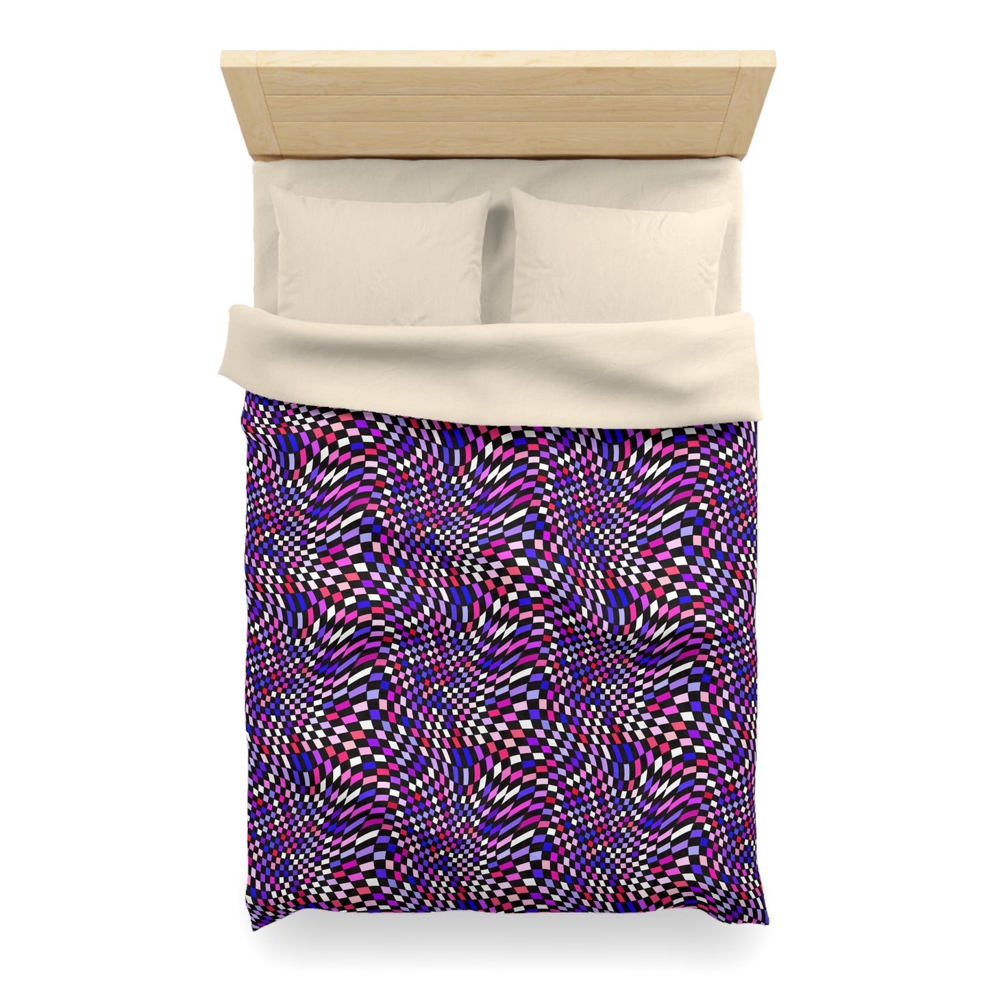 Warped Purple Checkered Microfiber Duvet Cover