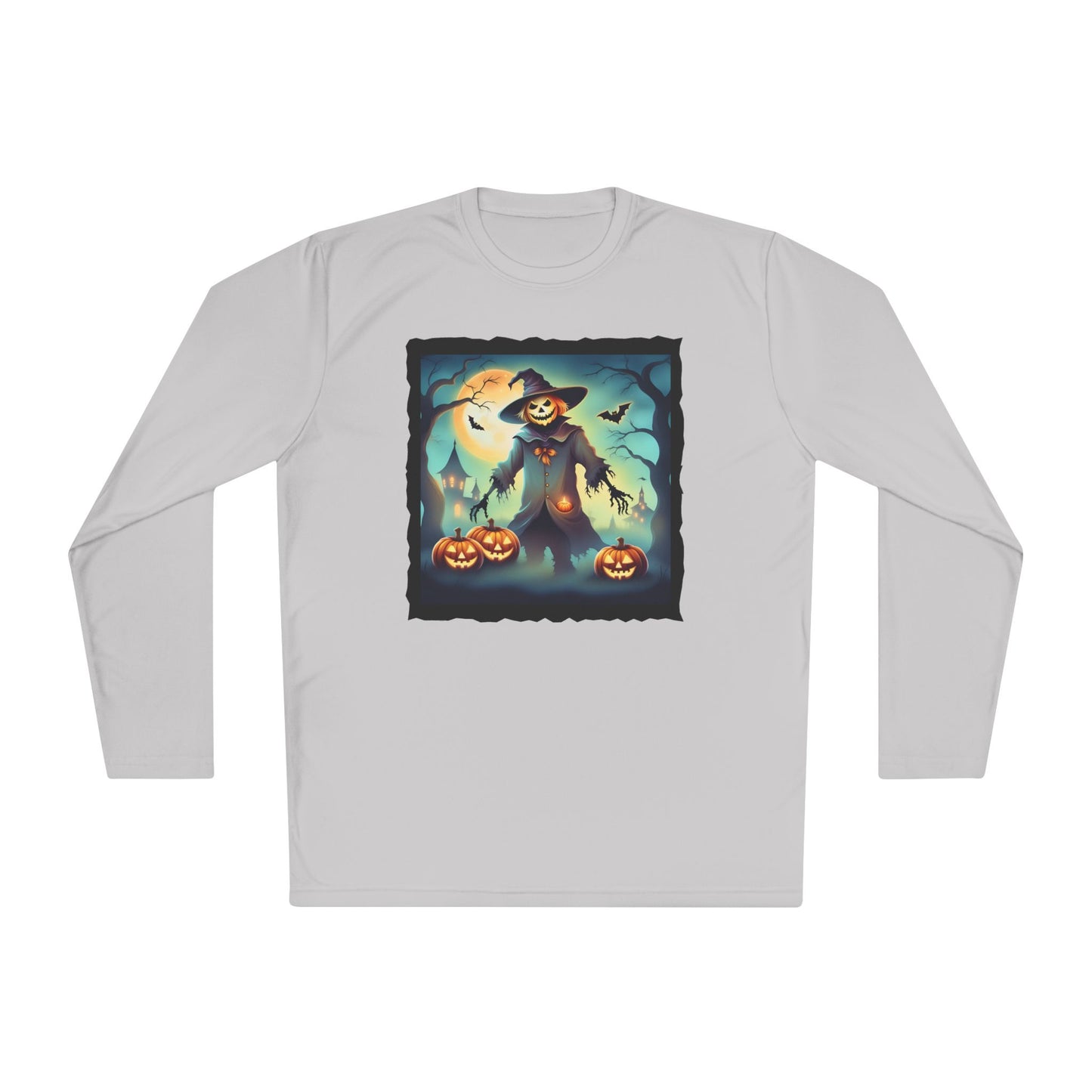 Halloween Scarecrow w/Pumpkins 3 Adult Long Sleeve Tee