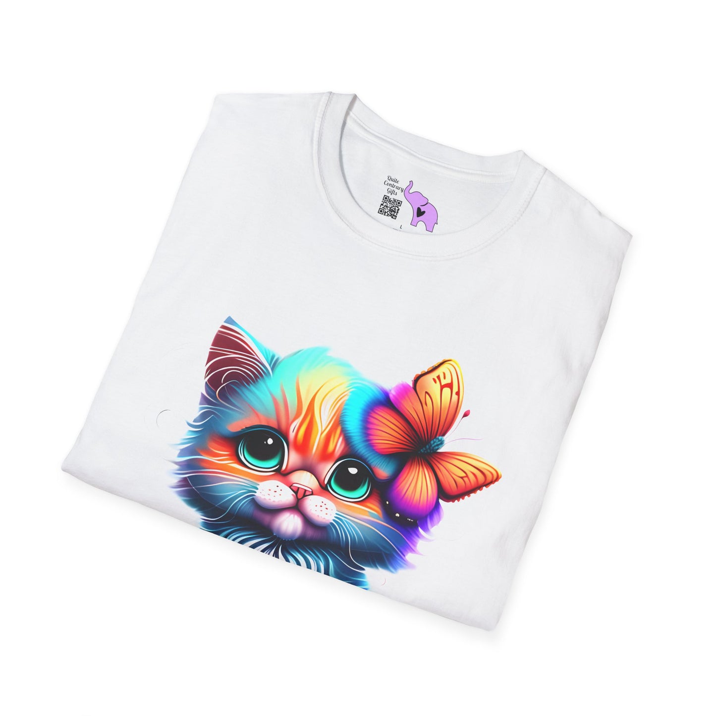 Cute Colorful Kitten w/Butterfly Adult T-shirt