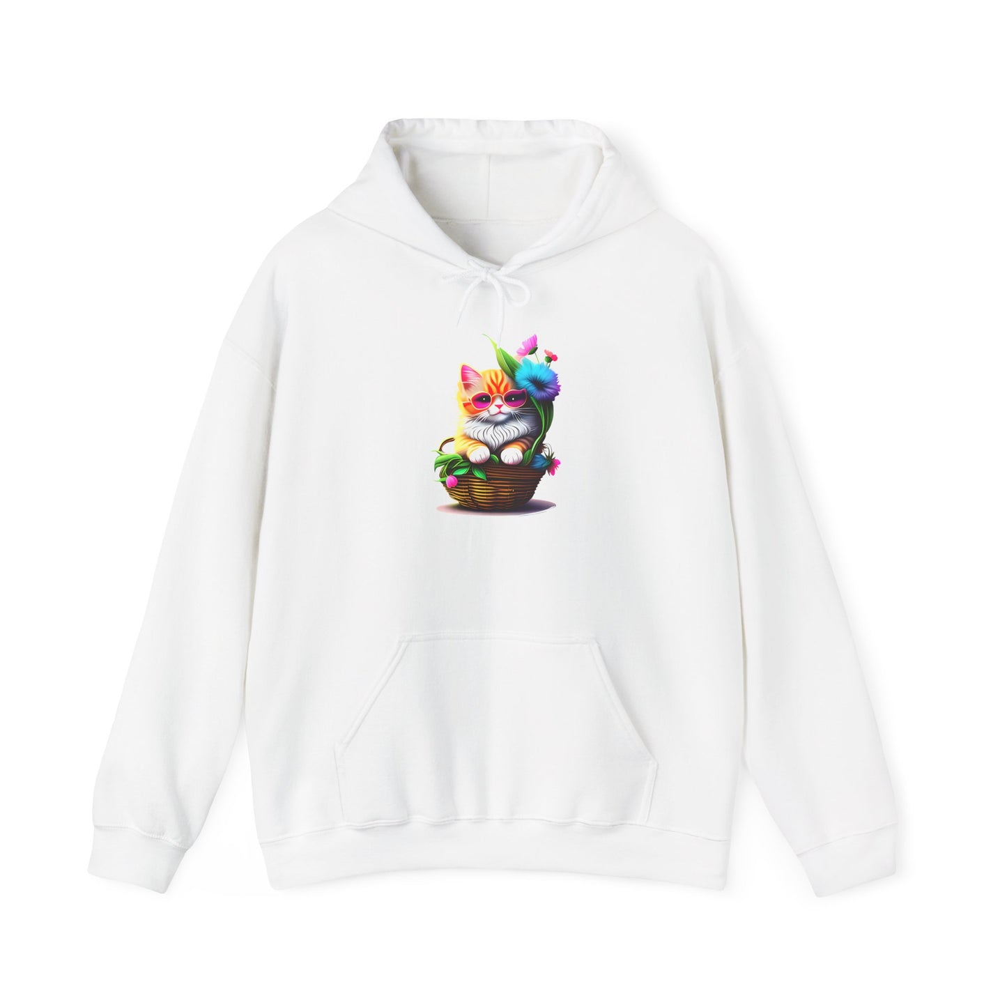 Cute Colorful Kitten in Flowers 2 Heavy Blend™ Hooded Sweatshirt