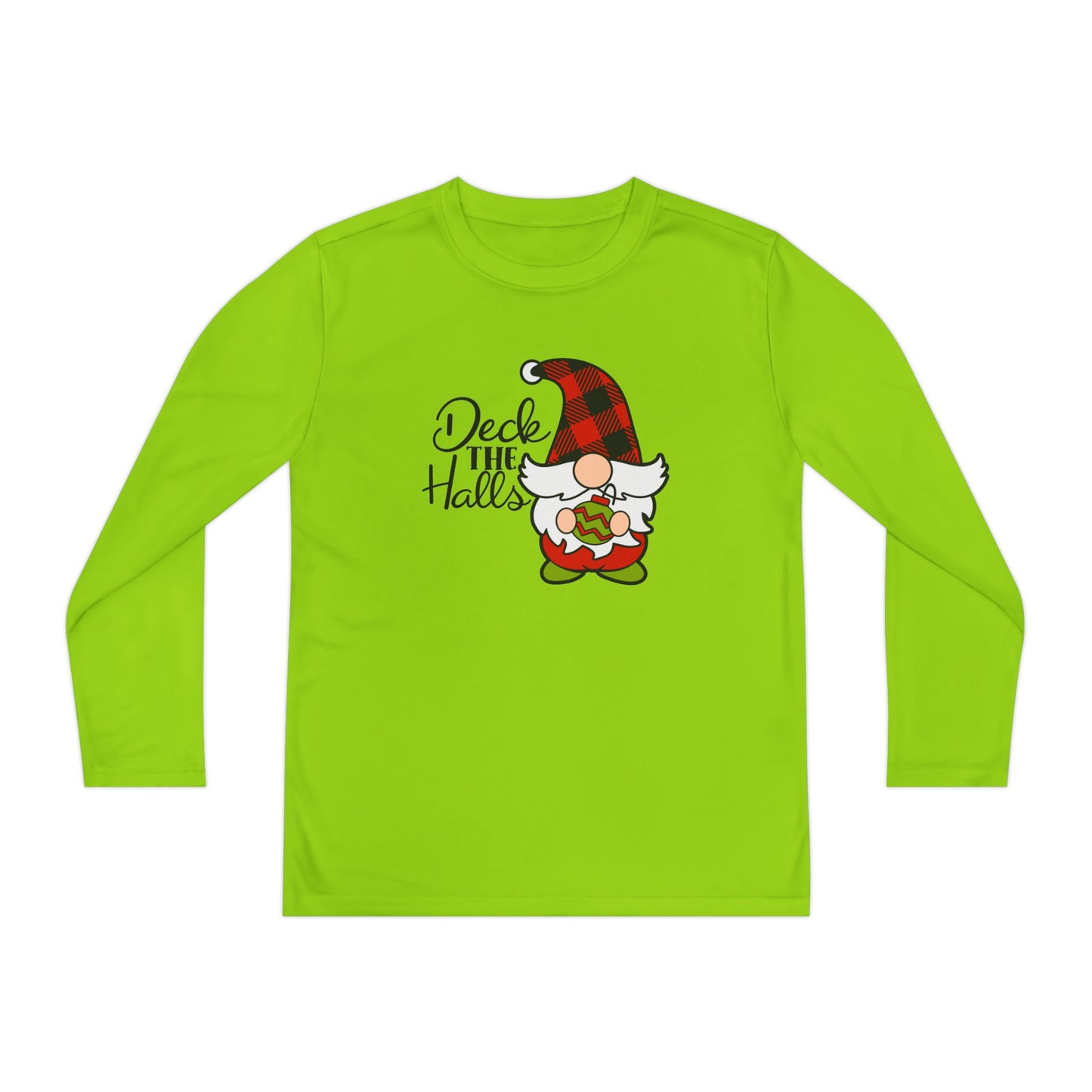 Deck the Halls Plaid Gnome Youth Long Sleeve Tee