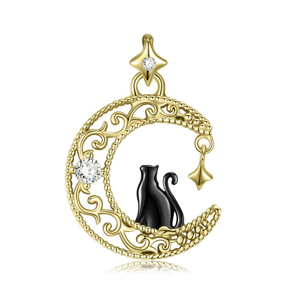 Black Cat in the Moon Sterling Silver Necklace