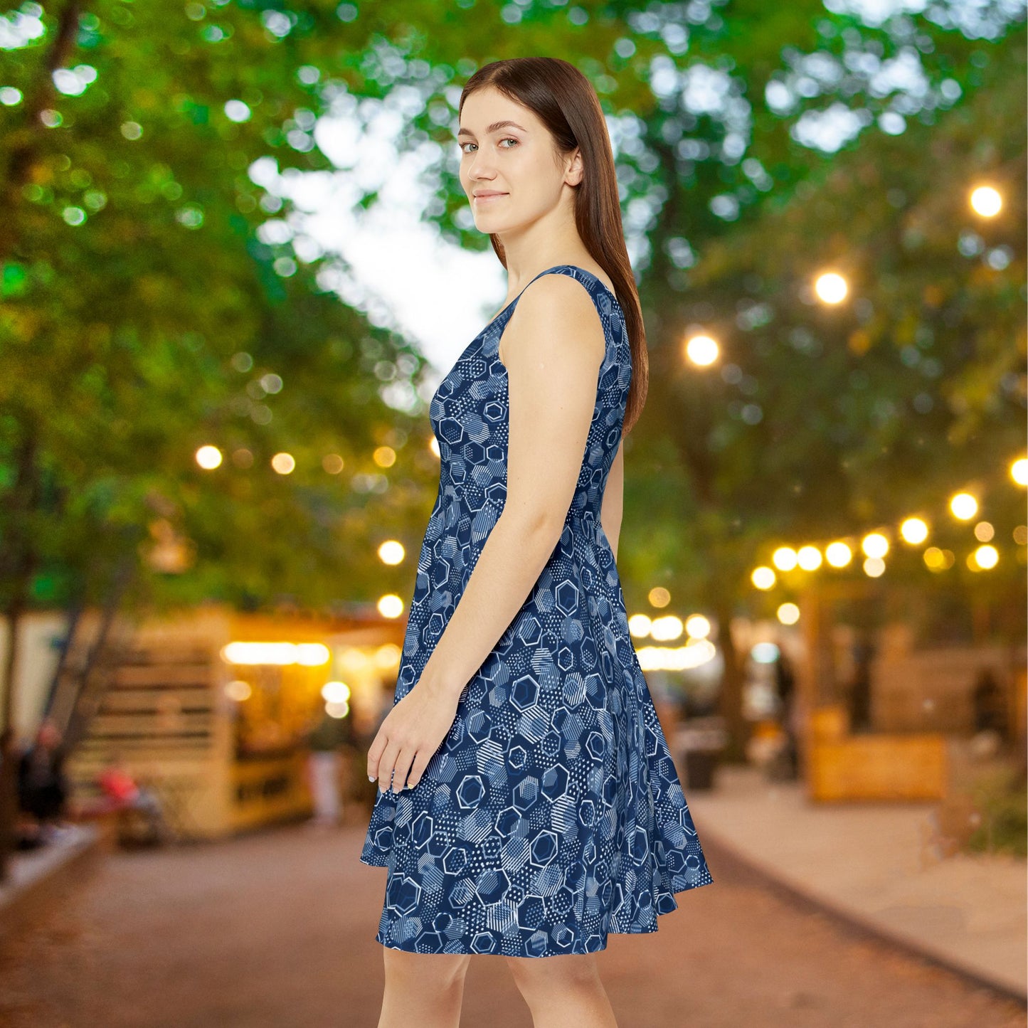 Blue Hexagons Women's Skater Dress