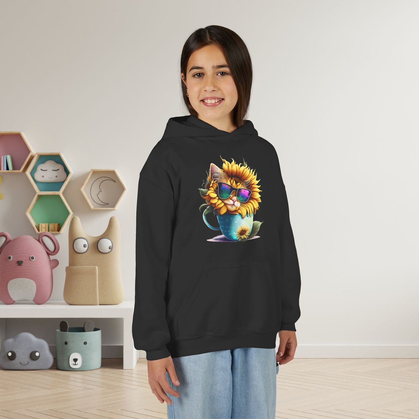 Cool Sunflower Kitten 1 Youth Hoodie
