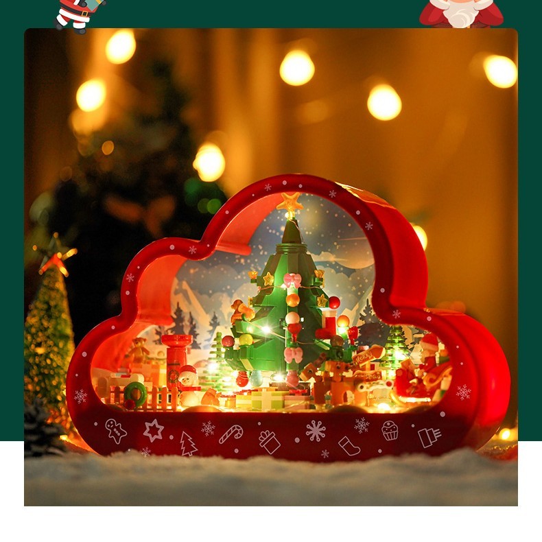 DIY Building Block Christmas Village within Mirror Cloud Lamp