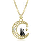 Black Cat in the Moon Sterling Silver Necklace