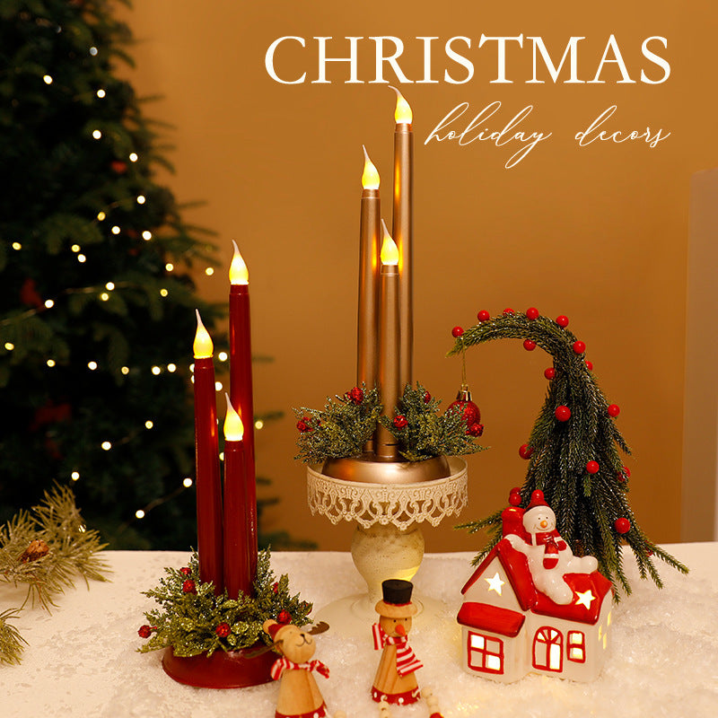 Artificial LED Candle Trio with Holly Base