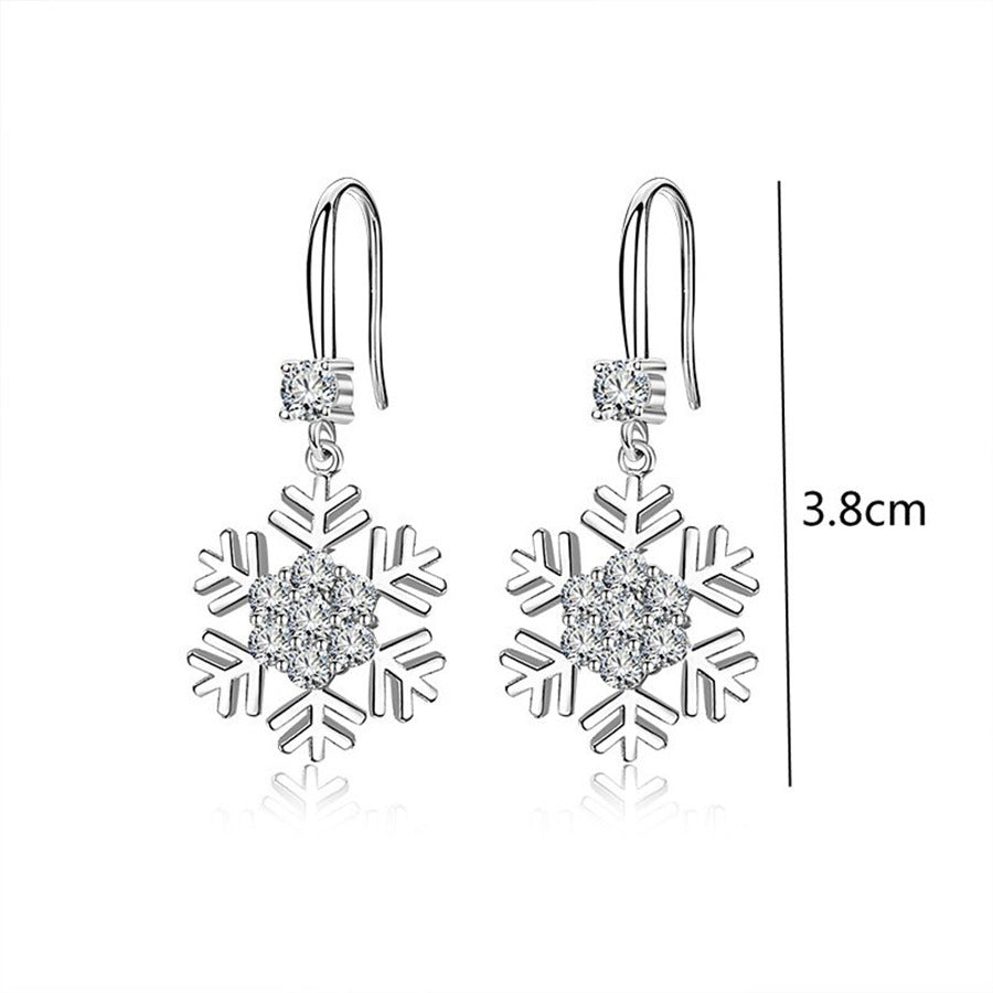 Beautiful Silver-colored Snowflake Earrings With Rhinestones