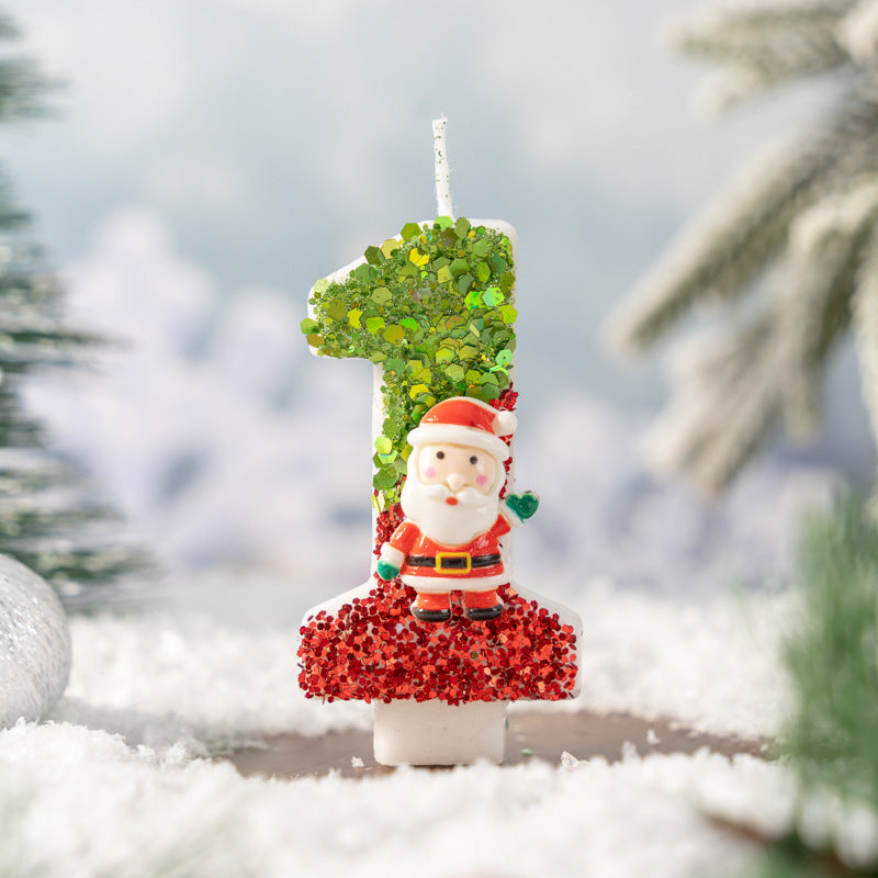 Glitter Santa Christmas Number Candles