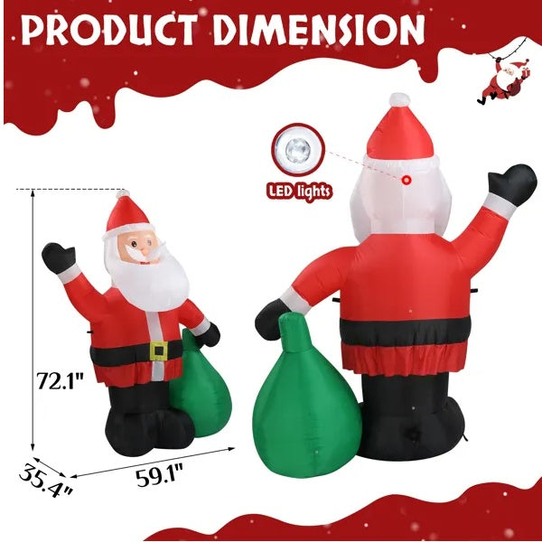 Santa Claus With Large Gift Bag 6 FT LED Inflatable