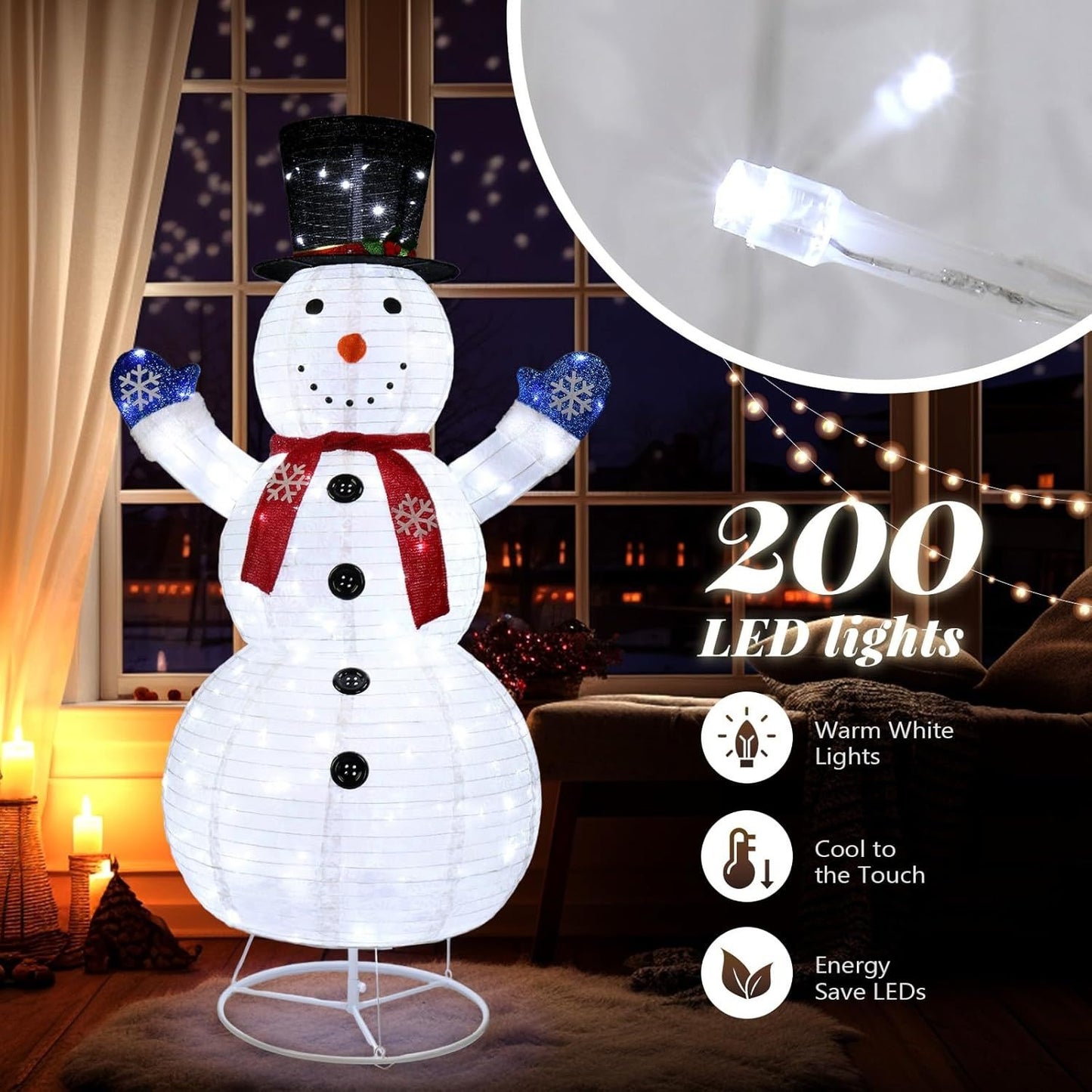 Pre-Lit Hands Up Snowman Christmas Yard Decoration with 200 LED Lights