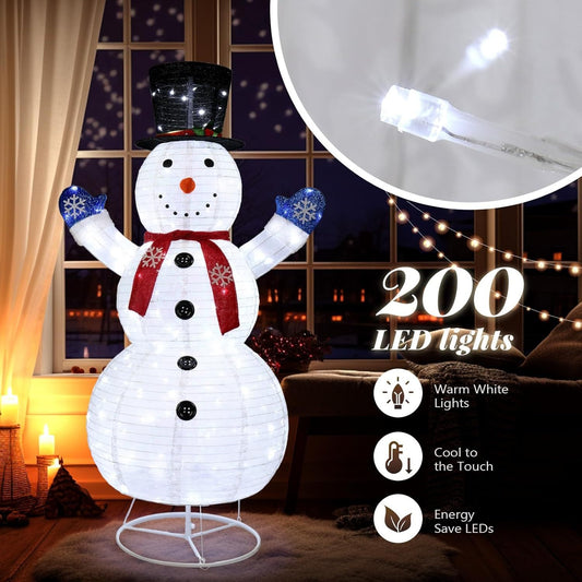 Pre-Lit Hands Up Snowman Christmas Yard Decoration with 200 LED Lights