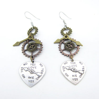 Mixed Gear Pointer Heart Steampunk Earrings