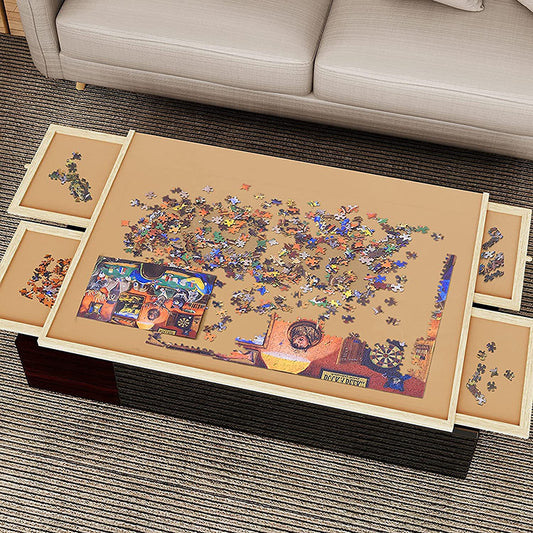 Portable Wooden Puzzle Table w/Drawer