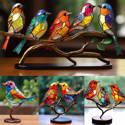 Birds On Branch Resin Stained Glass Lamp