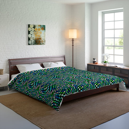 Warped Green Checkered Comforter
