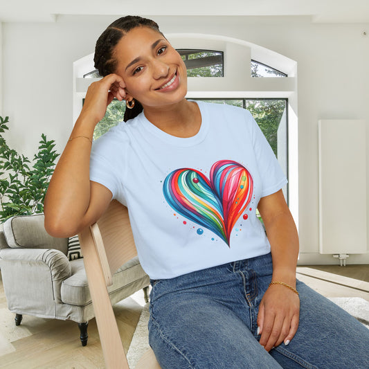 Blushing Rainbow Heart Adult T-shirt