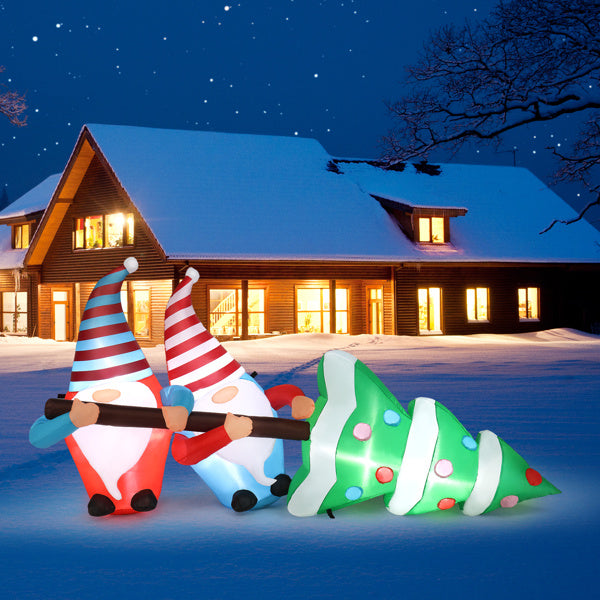 Festive Gnome Elves with Christmas Tree LED Inflatable