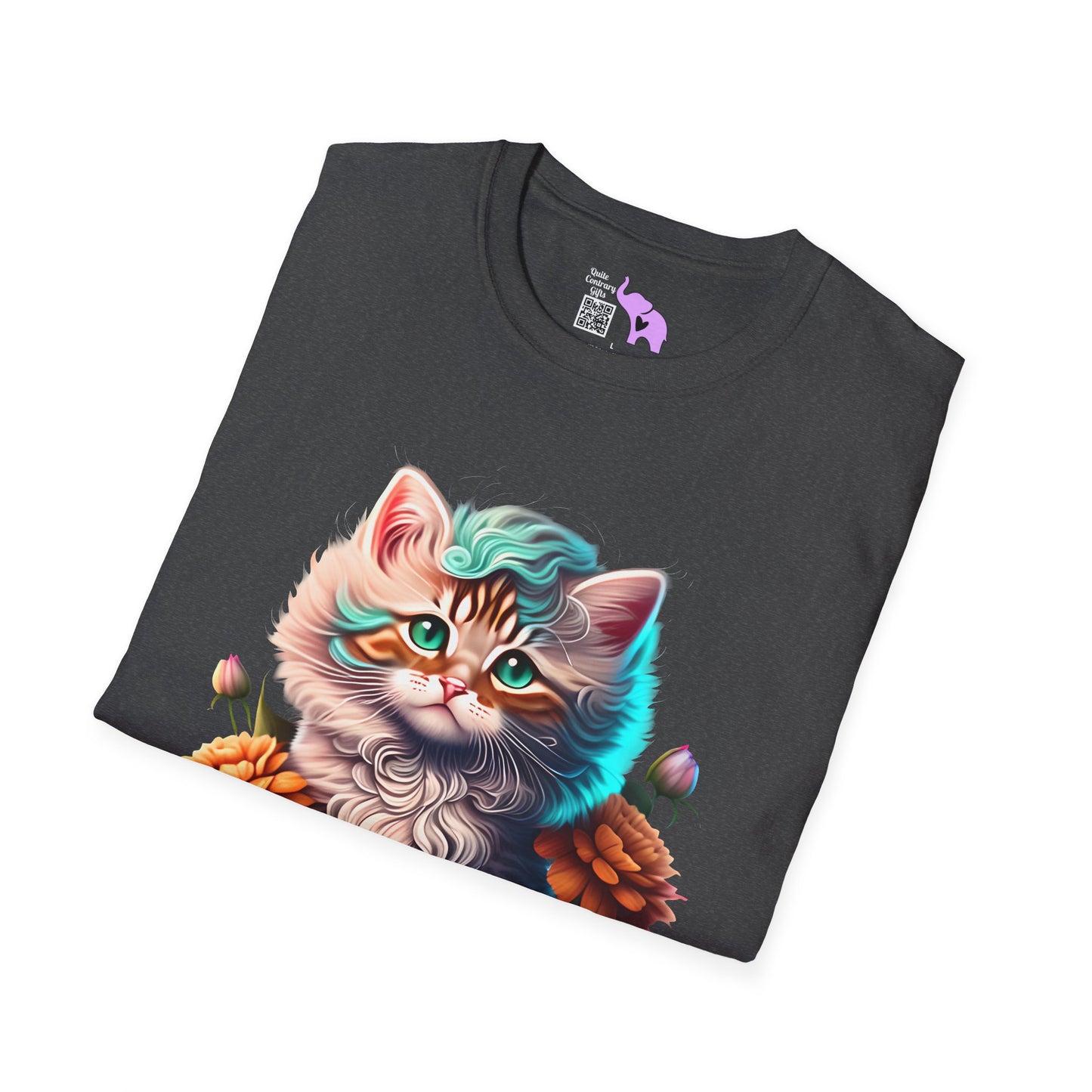 Cute Colorful Kitten in Flowers 3 Adult T-shirt