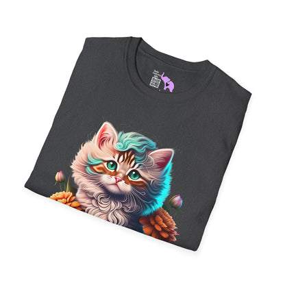 Cute Colorful Kitten in Flowers 3 Adult T-shirt