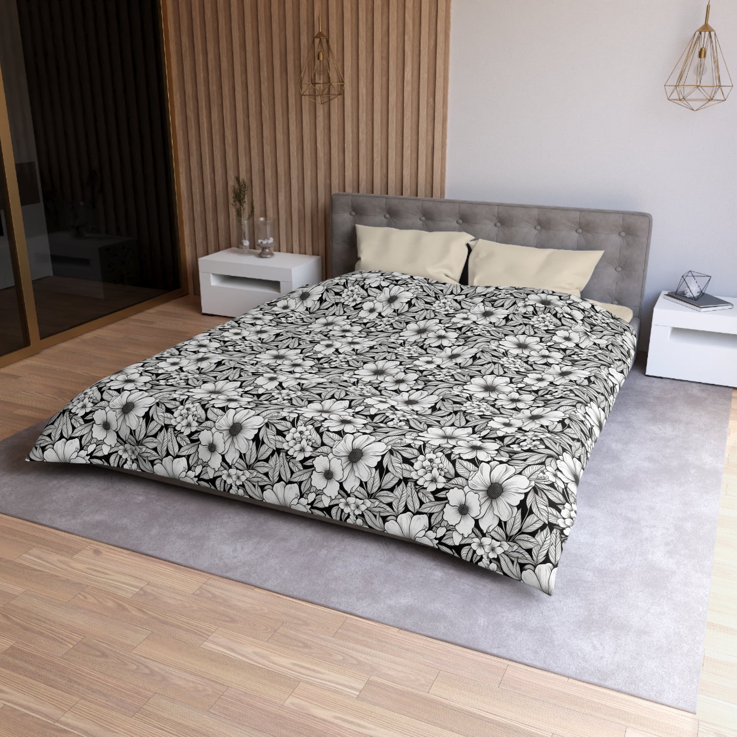 Black & White Forget-Me-Nots Microfiber Duvet Cover