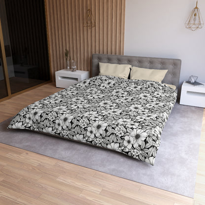 Black & White Forget-Me-Nots Microfiber Duvet Cover