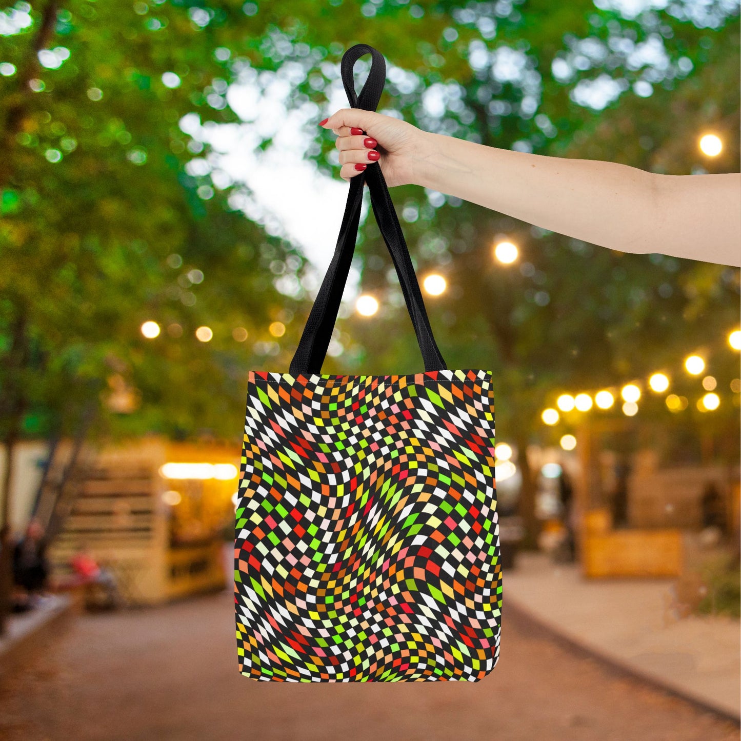 Warped Yellow/Green Checkered Canvas Tote Bag