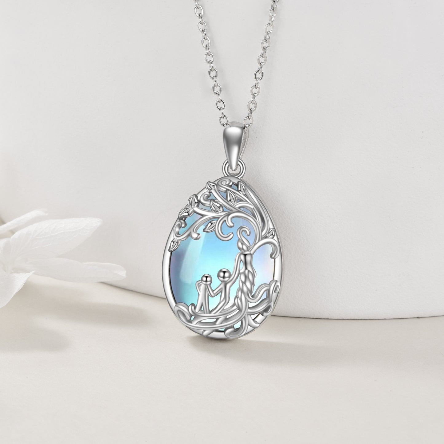 Sterling Silver Moonstone Tree of Life Mother Necklace