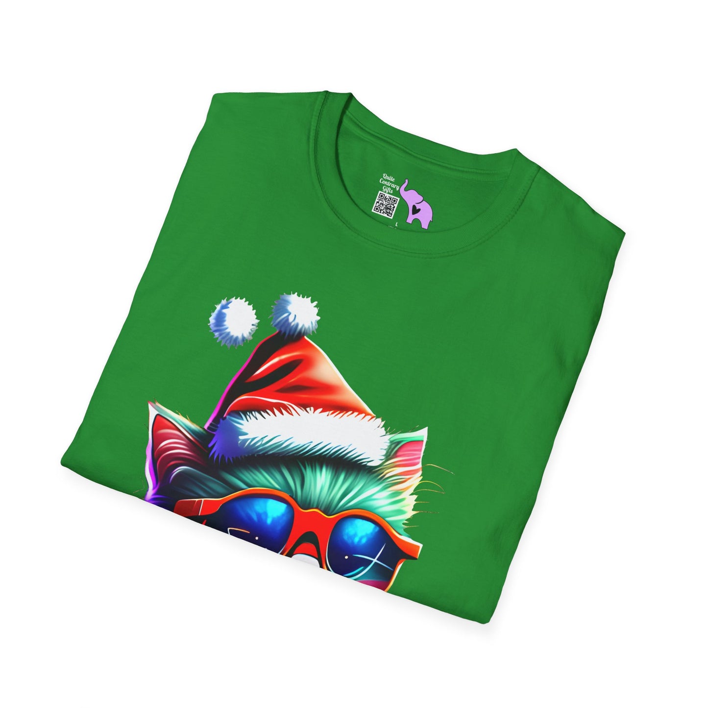 Christmas Kitten w/Gift Adult T-shirt