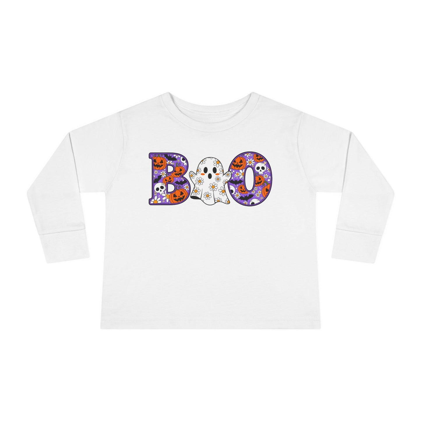 Cute Floral Boo w/Ghost Toddler Long Sleeve Tee