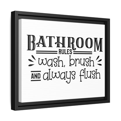 Bathroom Rules Wash Brush & Always Flush Framed Canvas Bathroom Art