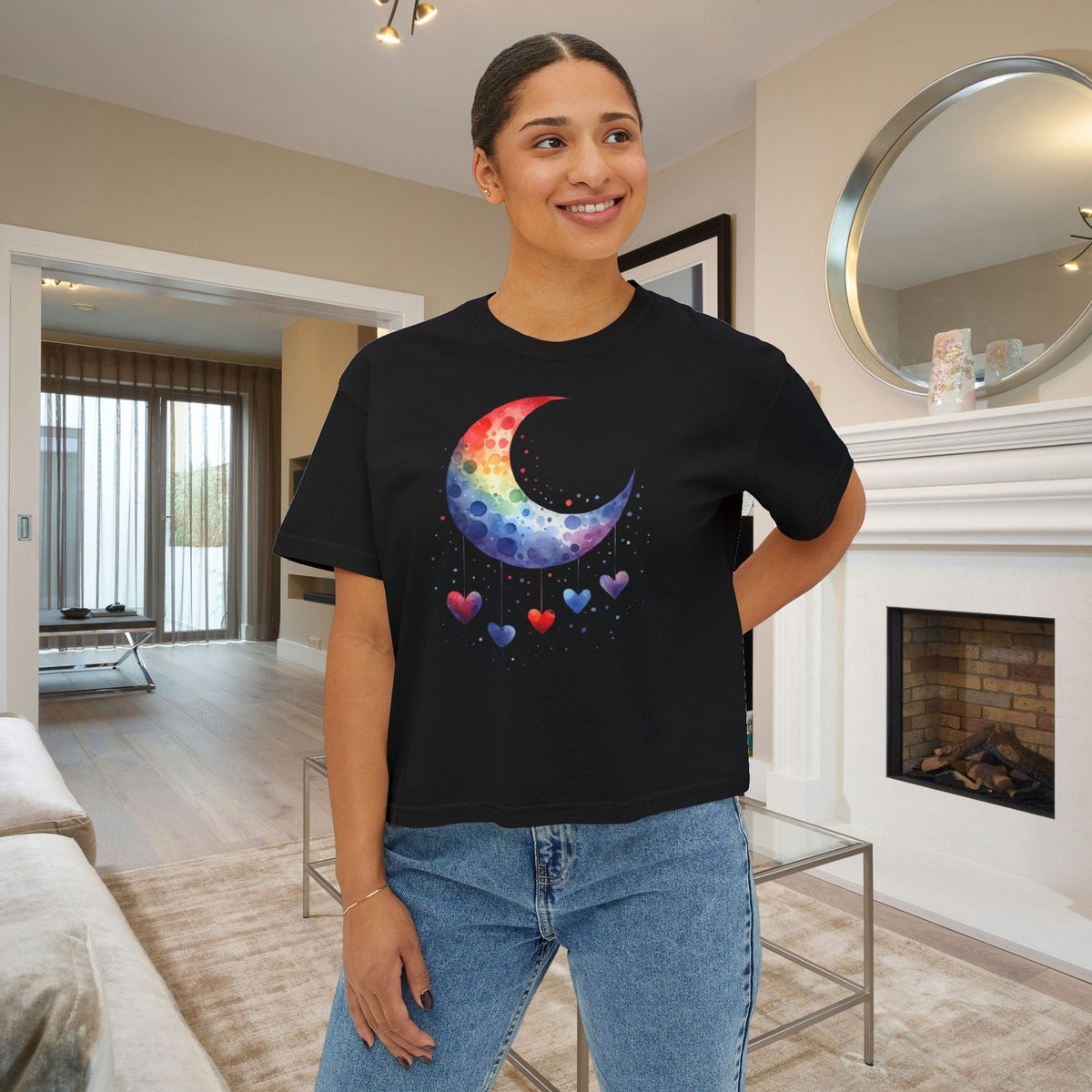 Colorful Heart Moon Women's Boxy Tee