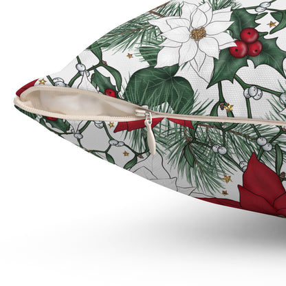 Winter Poinsettia Garden Throw Pillow