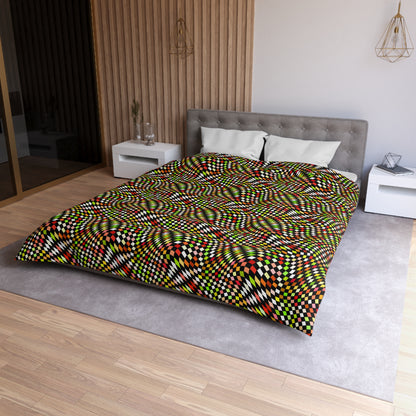 Warped Yellow/Green Checkered Microfiber Duvet Cover