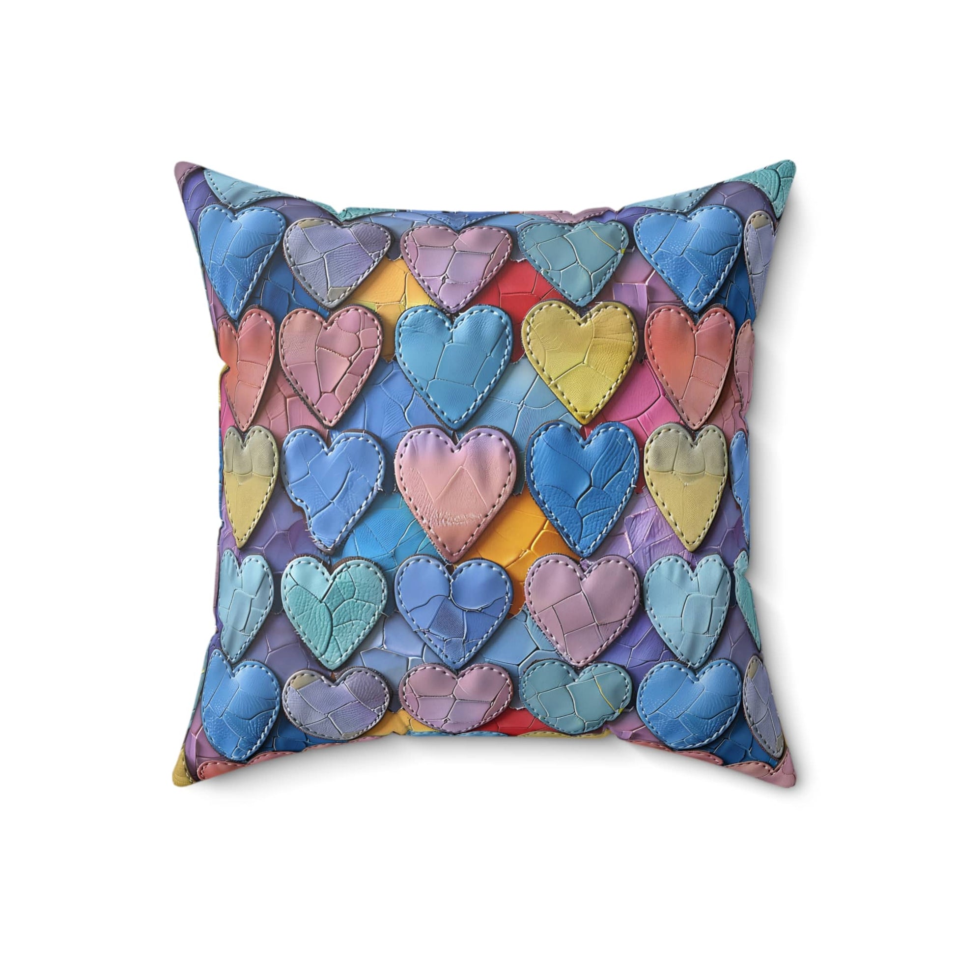 Color Pop Leather Hearts Throw Pillow