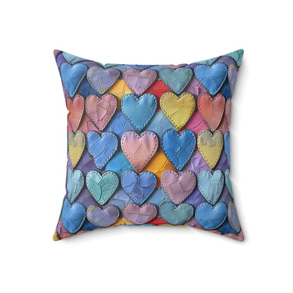 Color Pop Leather Hearts Throw Pillow