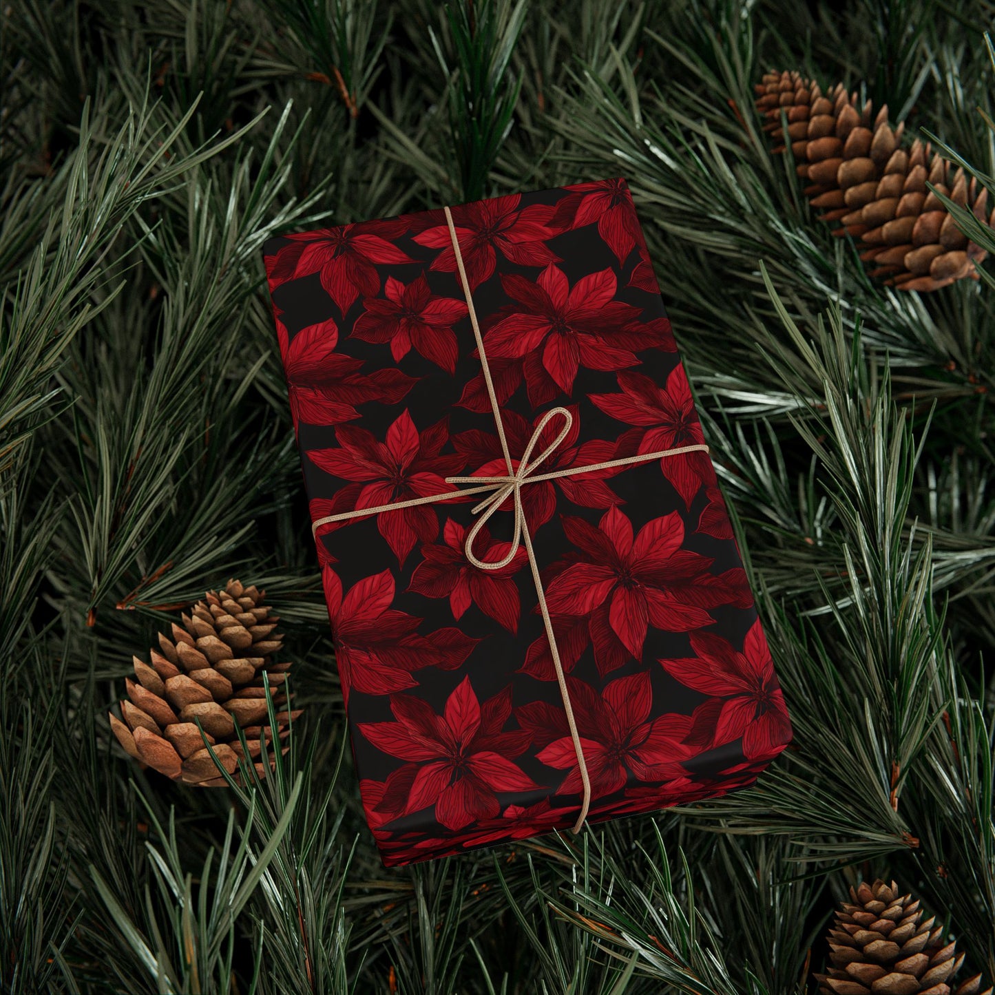 Midnight Poinsettia Garden Wrapping Paper