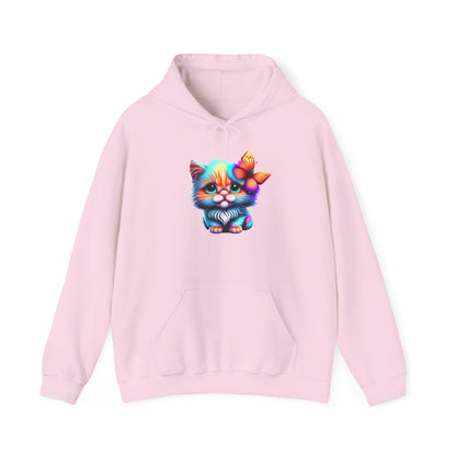 Cute Colorful Kitten w/Butterfly Heavy Blend™ Hooded Sweatshirt