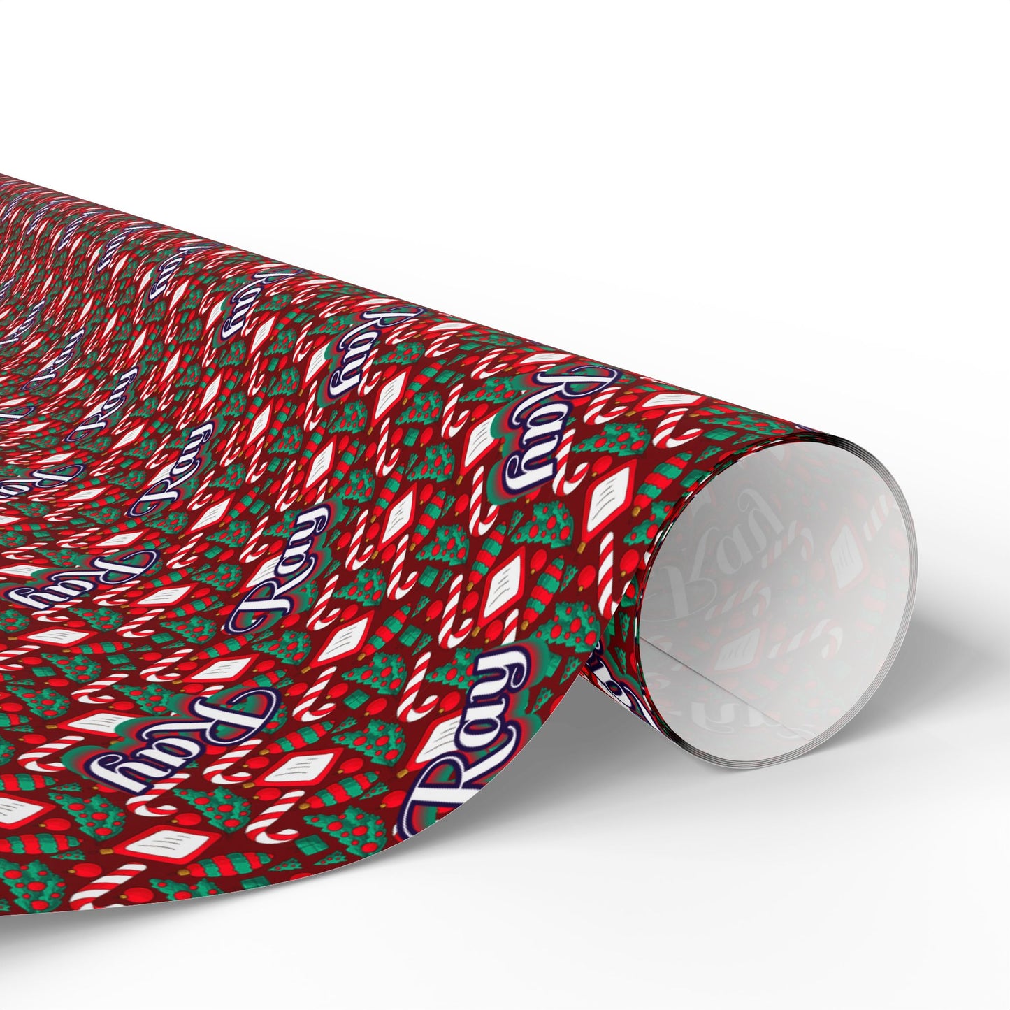 Busy Candy Cane/Christmas Tree Custom Name Wrapping Paper (Ray)