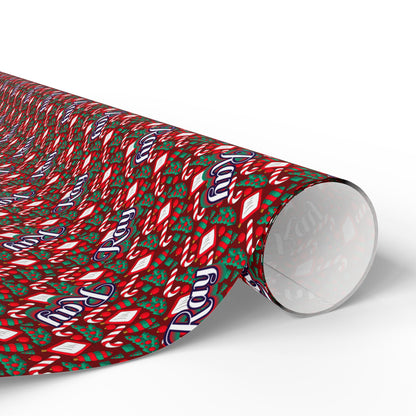 Busy Candy Cane/Christmas Tree Custom Name Wrapping Paper (Ray)