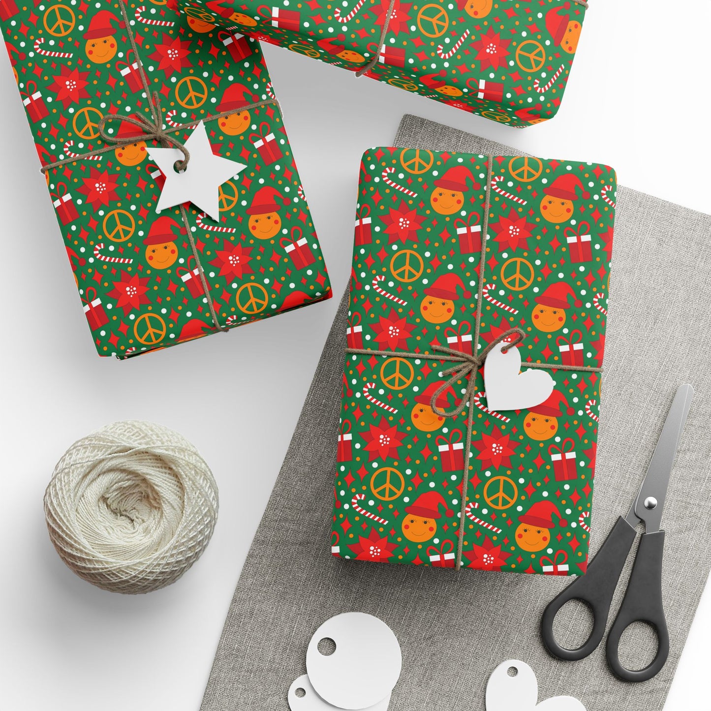 Smiley Face/Santa Hat/Poinsettia Christmas Wrapping Paper