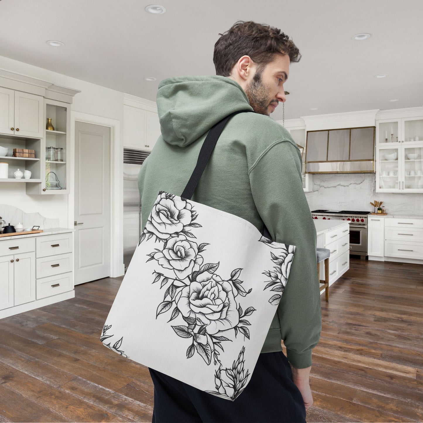 Midnight Rose Sketch Canvas Tote Bag