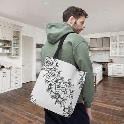 Midnight Rose Sketch Canvas Tote Bag