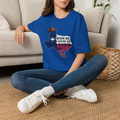 God Made Me Jesus Saved Me Texas Raised Me Adult T-shirt