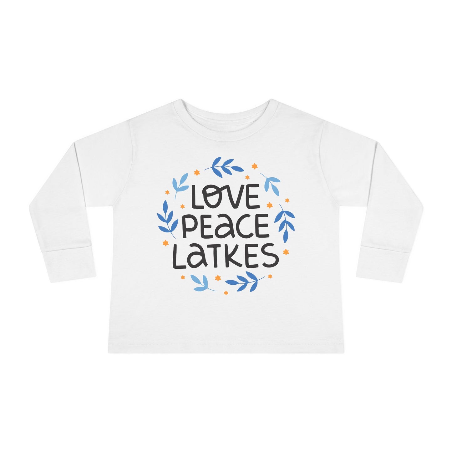 Hanukkah Love Peace Latkes Toddler Long Sleeve Tee