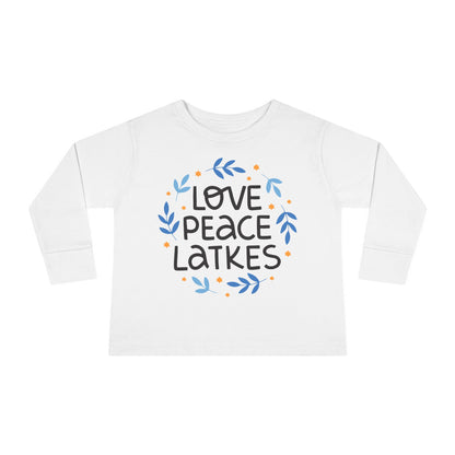 Hanukkah Love Peace Latkes Toddler Long Sleeve Tee