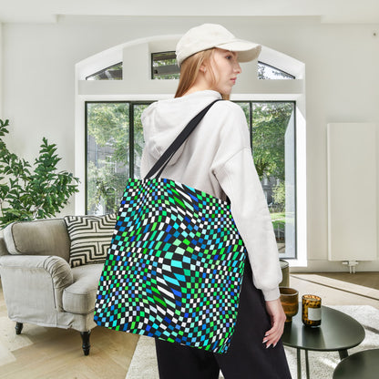 Warped Green Checkered Canvas Tote Bag
