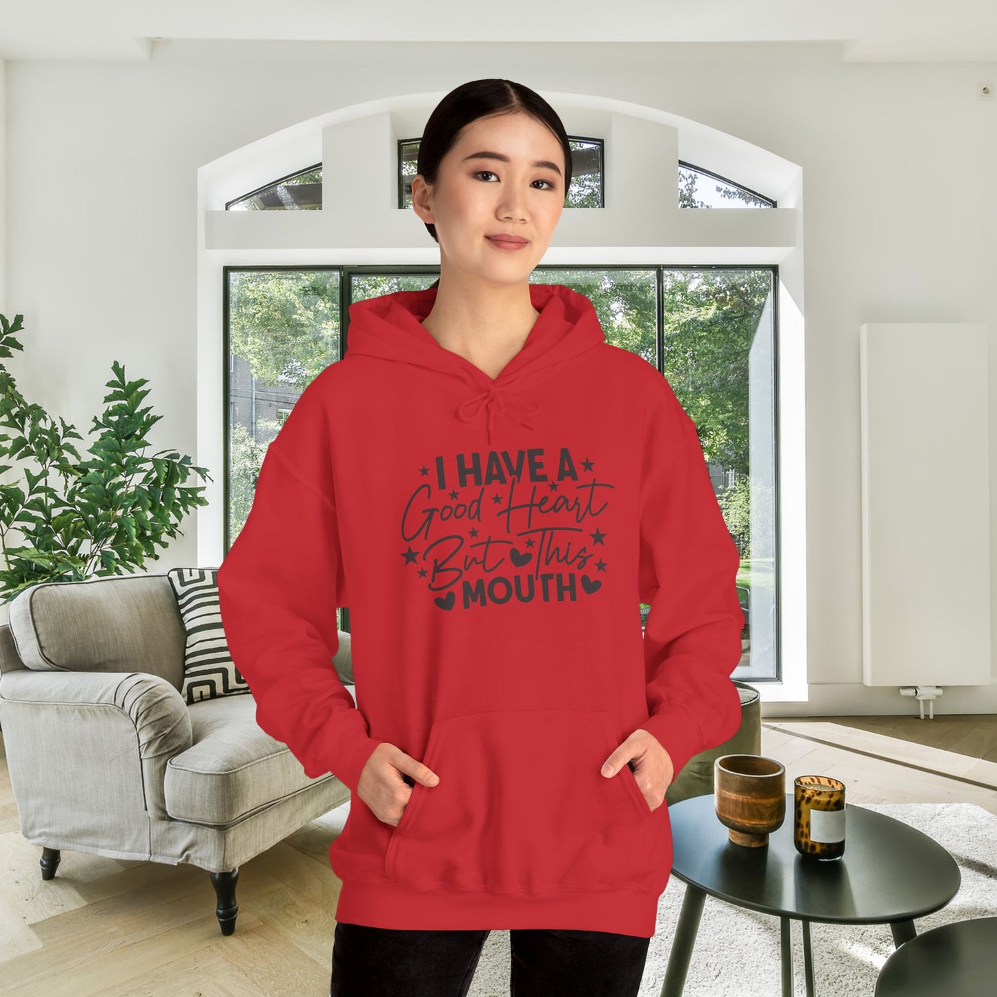 I Have A Good Heart But This Mouth... Heavy Blend™ Hooded Sweatshirt