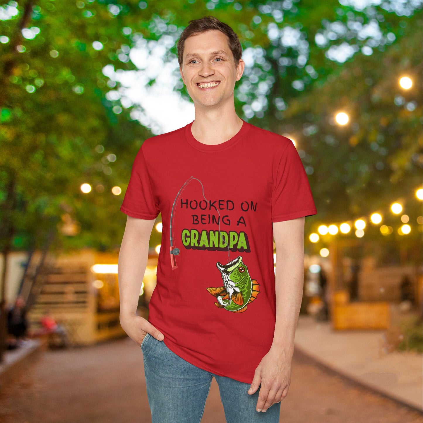 Hooked On Being A Grandpa Adult T-shirt